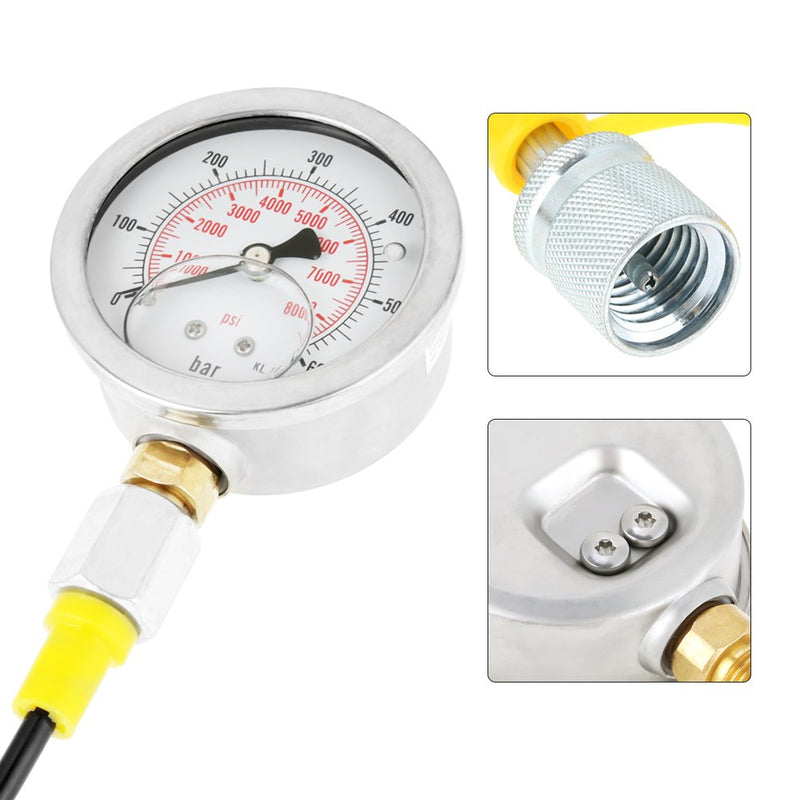 [Australia - AusPower] - Hydraulic Pressure Test Kit 40mpa Hydraulic Pressure Gauge 60p Hydraulic Pressure Test Kit,Hydraulic Hose Test Point Coupling M16*2-BSP1/4 + 0~600BAr 8500PSI Gauge Hose 