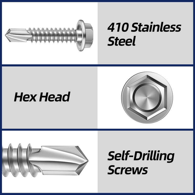 [Australia - AusPower] - #10 x 3" (1/4" to 3" Available) Hex Washer Head Self Drilling Sheet Metal Screws with Drill Point, Stainless Steel 410, 50 PCS #10 x 3" 