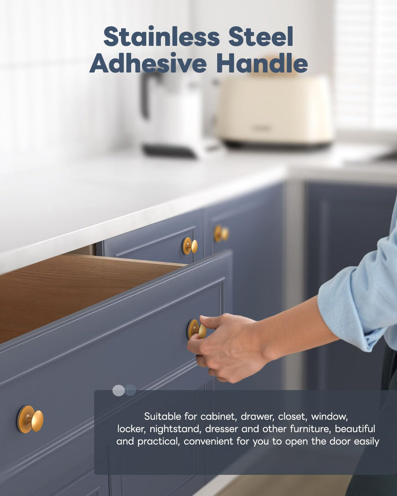 20 Pack Self Adhesive Cabinet Knobs, No Drilling Self Stick Drawer Knob, Stick-on Kitchen Cabinet Stainless Steel Handle Pull for Window, Wardrobe, Dresser, Cupboard, Closet (20, Antique Gold) 20