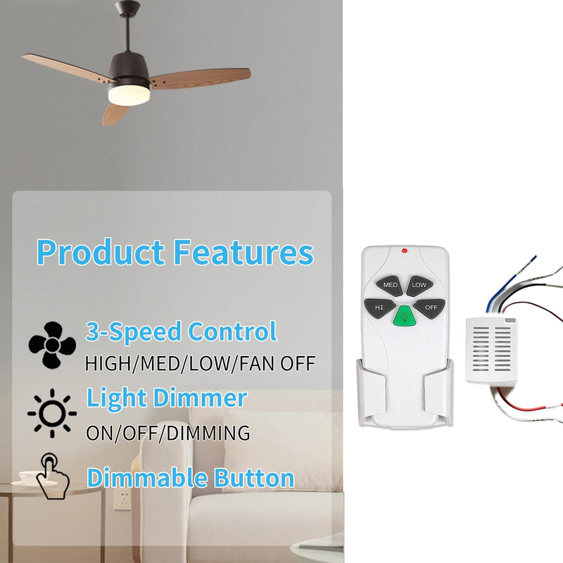 [Australia - AusPower] - 2 Pack Small Size Universal Ceiling Fan Remote Control Kit with Light Dimmer, 3 Speed Fan Controller Mini Receiver Replacement for Hampton Bay/Hunter/Harbor Breeze/Westinghouse/Honeywell and More Handheld Remote & Mini Receiver(2Pack) 