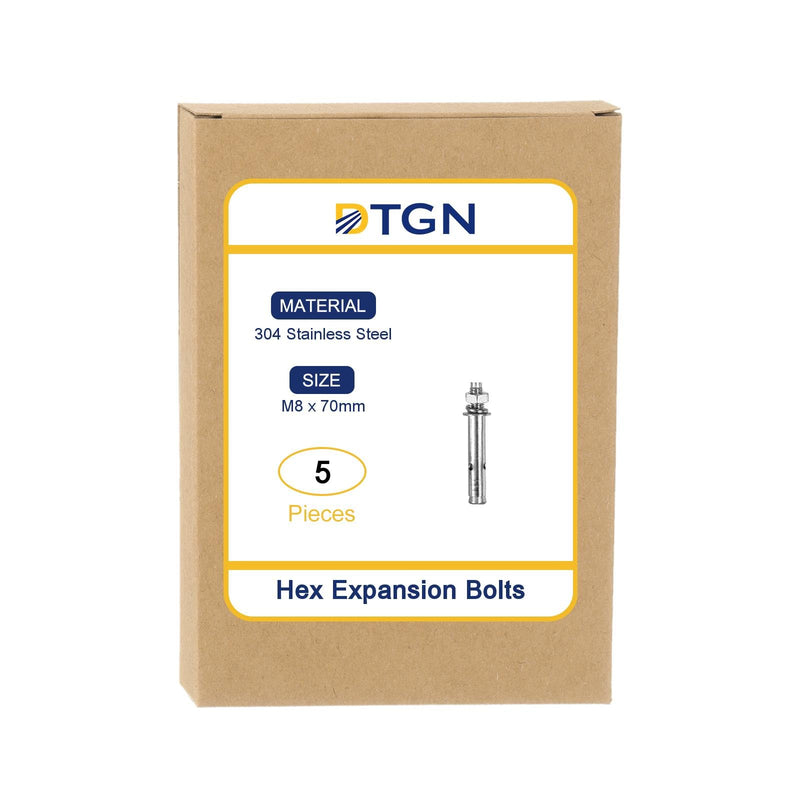 [Australia - AusPower] - M8 x 70 Hex Expansion Bolts - 5Pack - Good for Concrete Dry Brick Block Walls - 304 Stainless Steel - Silver M8 x 70 5 
