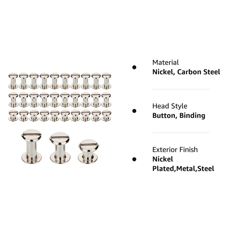 [Australia - AusPower] - 90 Sets M5 Screw Post Metal Chicago Screws Binding Screw Leather Screw Nail Rivet Button Solid Belt Tack Screw,for Leather Bookbinding Crafts, 1/4, 3/8 and 1/2 Inch, Silvery(M5X6.10.12mm) 