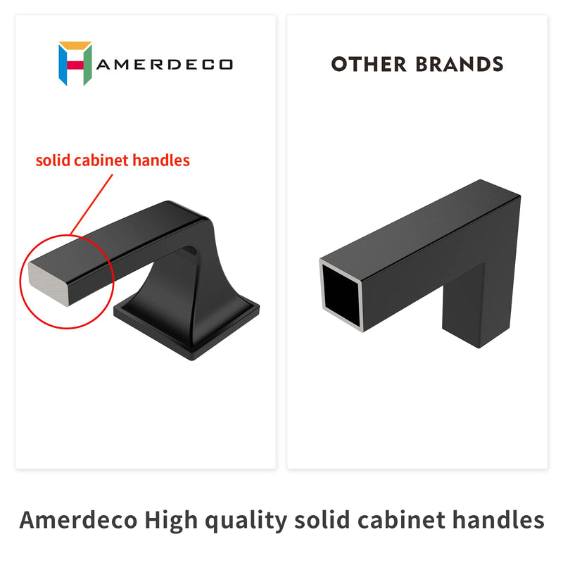 Amerdeco 10 Pack Matte Black 3 Inch(76mm) Hole Centers Kitchen Cabinet Pulls Cabinet Hardware Kitchen Handles for Cabinets Cupboard Handles Drawer Pulls AM0002 3"/76mm Hole Center