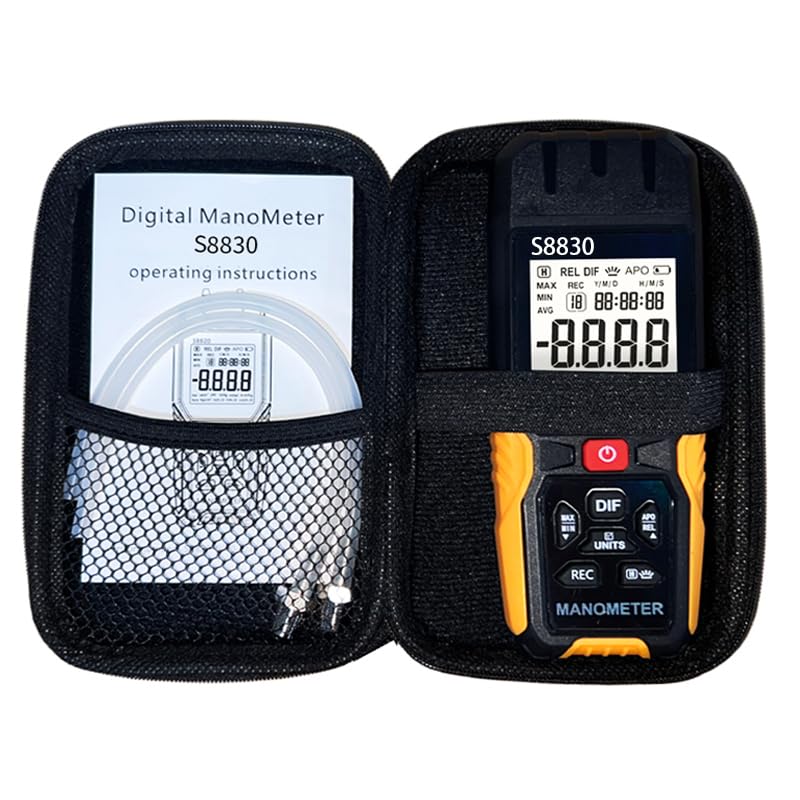 [Australia - AusPower] - Dual-Port Manometer with Storage Box,36.8kPa/147.7inH2O Air Pressure Meter,HVAC Digital Manometer Gas Pressure Tester,11 Selectable Units,Positive/Negative Pressure/Differential Pressure Gauge 