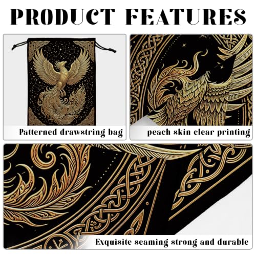 GLOBLELAND Golden Phoenix Tarot Tablecloth Velvet Magic Tarot Altar Table Cloth with Card Pouch Bag for Card Readings Wicca Spiritual Divination Witchcraft Decoration