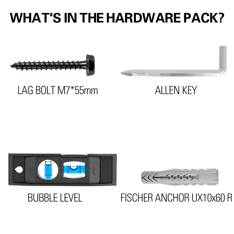 [Australia - AusPower] - Mounting Dream Lag Bolt Kit for TV Wall Mount Comes with M7 Lag Bolt for Wood Stud, Fischer Anchors for Concrete Wall, Includes Allen Key and Bubble Level for Easy Installation MD5752 