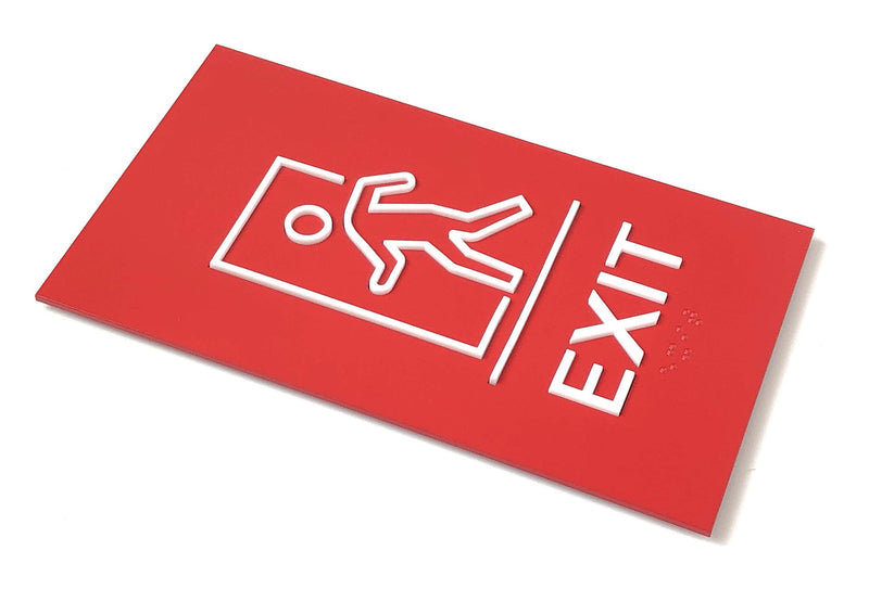 [Australia - AusPower] - Premium Exit Sign - Emergency Exit Sign - ADA Compliant - Modern Design Sign with Grade 2 Braille for Emergency Door with 3M Double-Sided Tape Exit (Red Satin) 