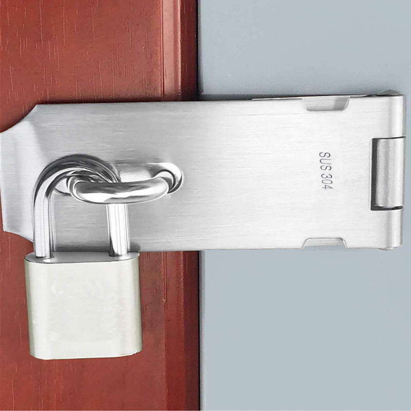 [Australia - AusPower] - Padlock Hasp 4 Inch Door Clasp Hasp Lock Latch, 2 Pcs Stainless Steel Door Bolt Latches for Furniture, Cabinet, Drawer, Cupboard and Closet 