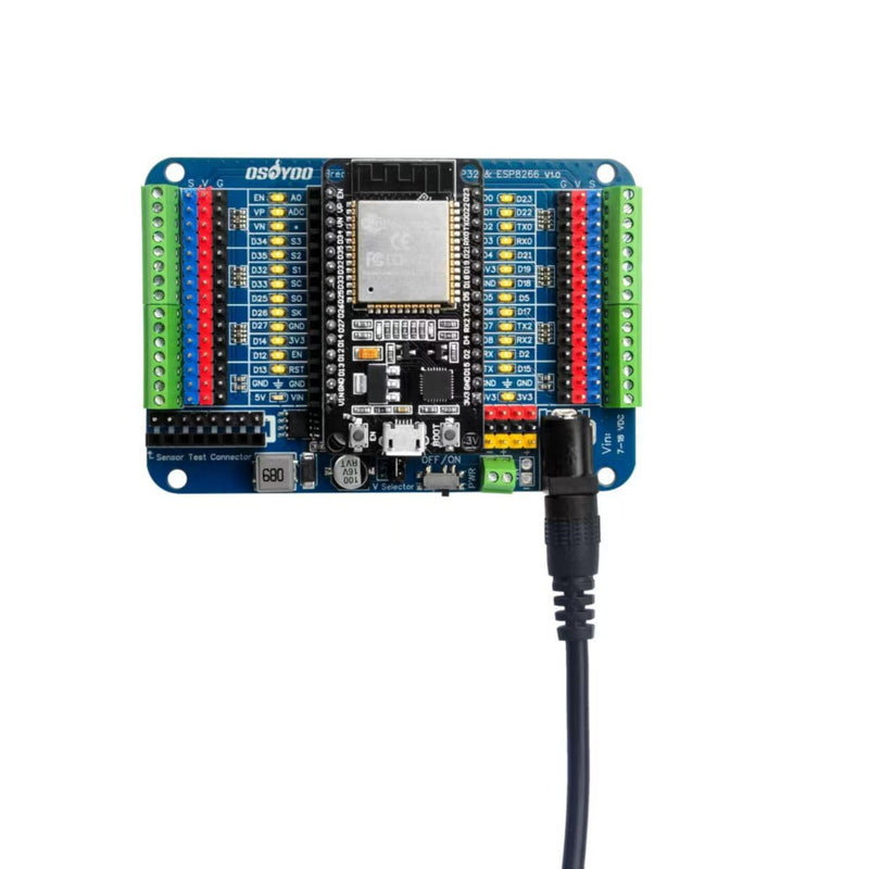 OSOYOO 30P ESP32 & ESP8266 Shiled Breakout Board Terminal Block Shield HAT with Pin Header, 5V 3.3V Power Outputs, GPIO Status LED 30P ESP32&ESP8266 Shiled Breakout Board