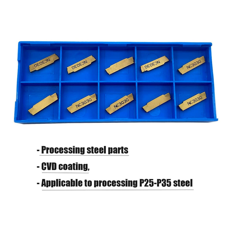 [Australia - AusPower] - GBJ MGMN200-G 10pcs Tin Coated Carbide Grooving Inserts 2mm Wide Grooving Carbide Inserts Lathe Cutters for MGEHR/MGIVR Lathe Grooving Cut-Off Tool 10pcs MGMN200-G 