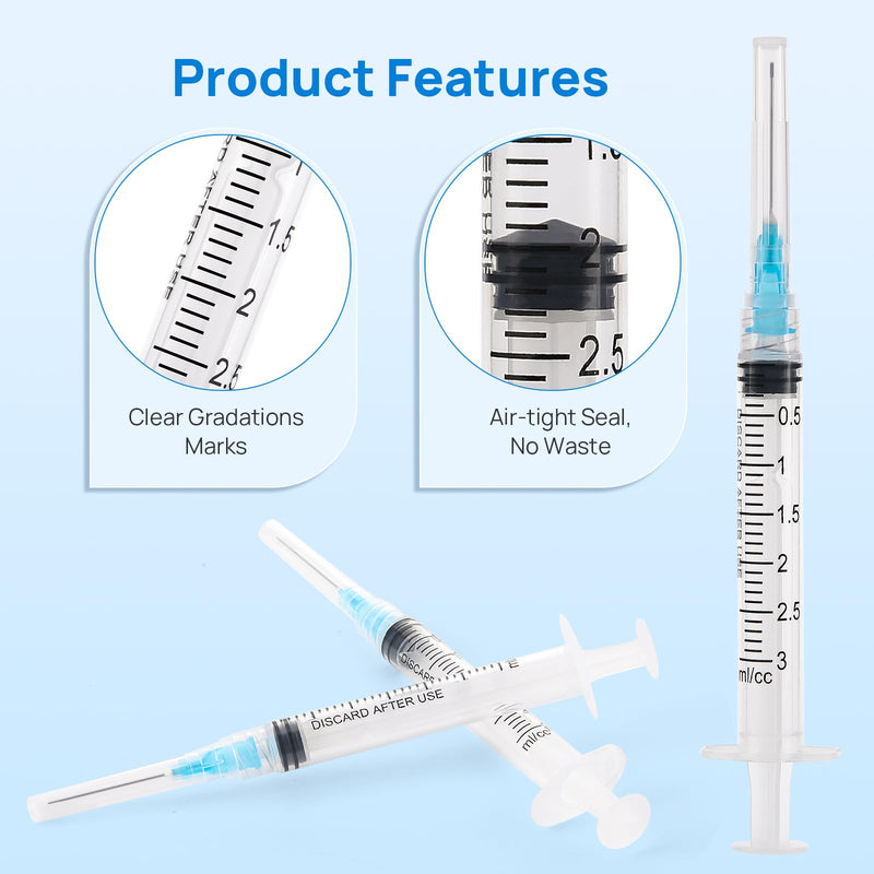[Australia - AusPower] - JMU 100pcs Dental Irrigation Syringes 3cc with 23G Blunt Dispensing Endodontic Irrigarion Needles, Luer Lock Design 3ML 23G 