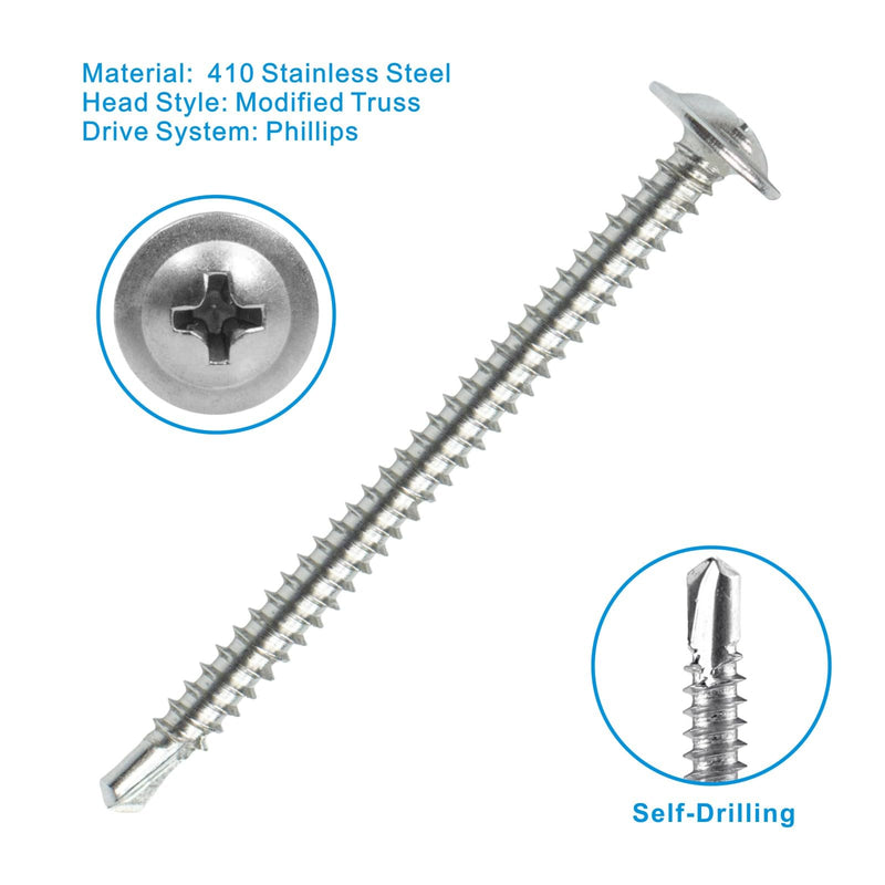 [Australia - AusPower] - #8 x 2" Sheet Metal Screws?410 Stainless Steel Modified Truss Head Fast Self Tapping Screws, Phillips Drive Self Drilling Screws for Metal Plastic & Wood (90 Pack) #8 x 2" - 90pcs 