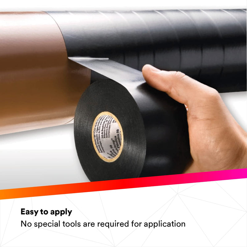 3M Scotchrap Vinyl Corrosion Protection Tape 50, Unprinted, 1 Roll, 1 in x 100 ft, Black, Flame Retardant, UV-Resistant