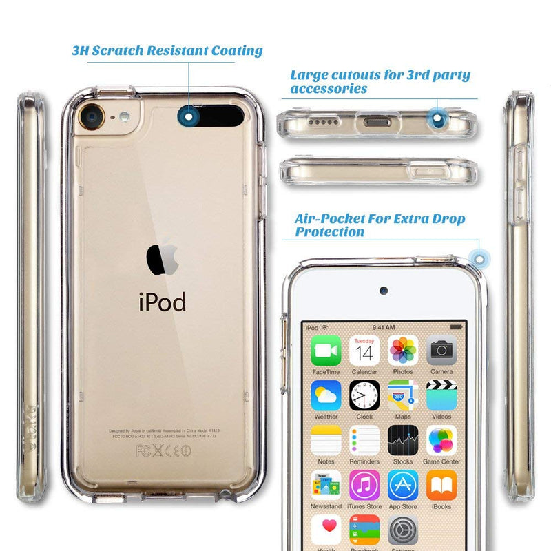 [Australia - AusPower] - ULAK Compatible with iPod Touch 7 Case Clear, iPod Touch 6 Touch 5 Case with 2 Screen Protectors, [Anti-Yellowing] Slim Soft TPU Bumper Hard Cover for iPod Touch 5th /6th /7th Generation, Clear 