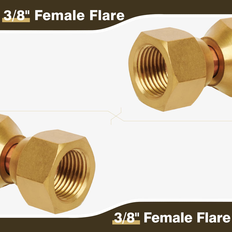 [Australia - AusPower] - 3/8" x 3/8" Female Flare Brass Tube Fitting For Propane, Fuel, Oil, LP and Natural Gas, Flare Swivel Adapter, Tube Fitting, NSF & UPC Certified, 2Pack 3/8"Female x 3/8"Female-2 Pack 
