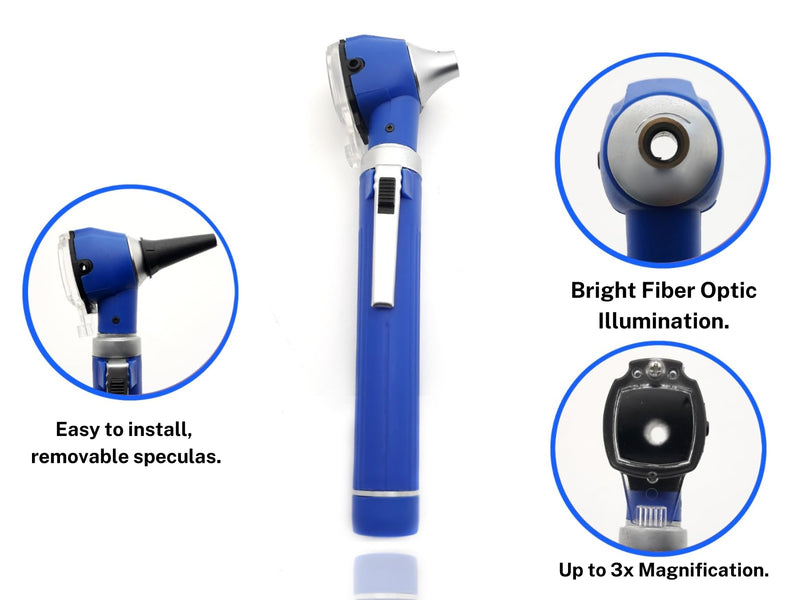 [Australia - AusPower] - Brilliance Otoscope - Professional Ear Scope with LED Light and Speculum for Ear Examination and Diagnosis - Ideal for Professional and Home Use - Blue 