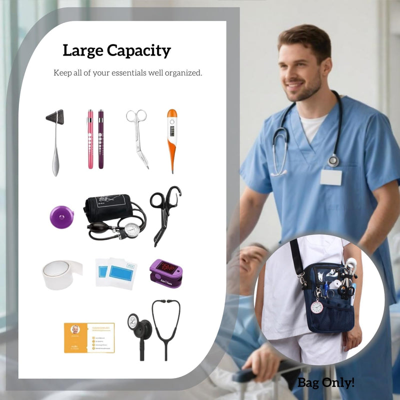 [Australia - AusPower] - Nursing Fanny Pack,Nurse Waist Pouch,Medical Gear Pockets Adjustable Waist Strap/Multi Compartment/Multicolored Suitable for Nurses,Caregivers,and Other Practitioners(Black) Black 