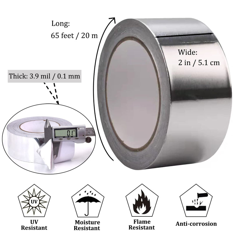 [Australia - AusPower] - Duct Tape Heavy Duty Waterproof, Premium Aluminum Foil Tape (2"*65Feet,3.9mil), Silver Metal Patch & Seal Tape, High Temperature, Insulation Adhesive for Ductwork, Sealing, Sealant, HVAC, Dryer Vents 1-Pack 