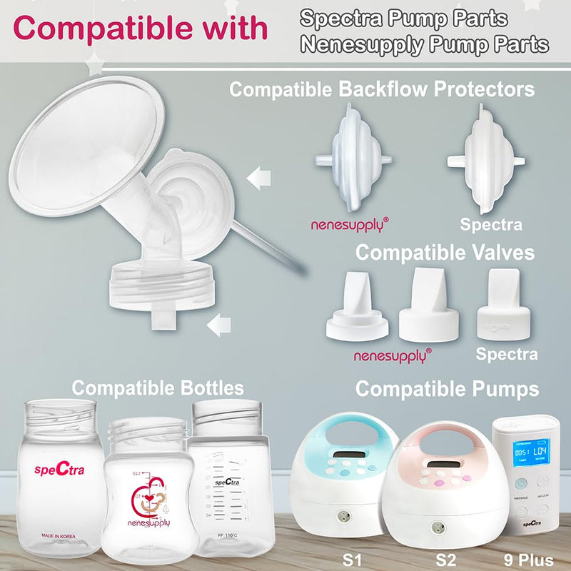 [Australia - AusPower] - Nenesupply Pump Parts Compatible with Spectra S2 S1 9 Plus Breast Pump to Replace Spectra Pump Parts S2 Accessories Flange 17mm Duckbill Valve Tubing Pumping Bottles Backflow Protector 17mm+Bottles 