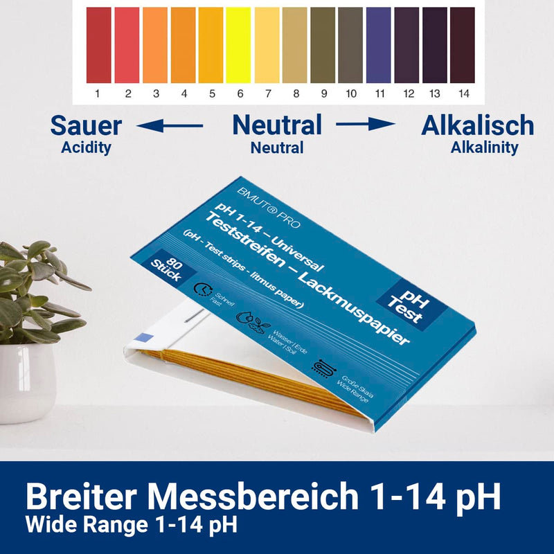80x pH Value 1-14 Test Strips, Indicator, Test Paper, Litmus Paper for Water, Soil, Drinks and Other Substances (Universal) 80