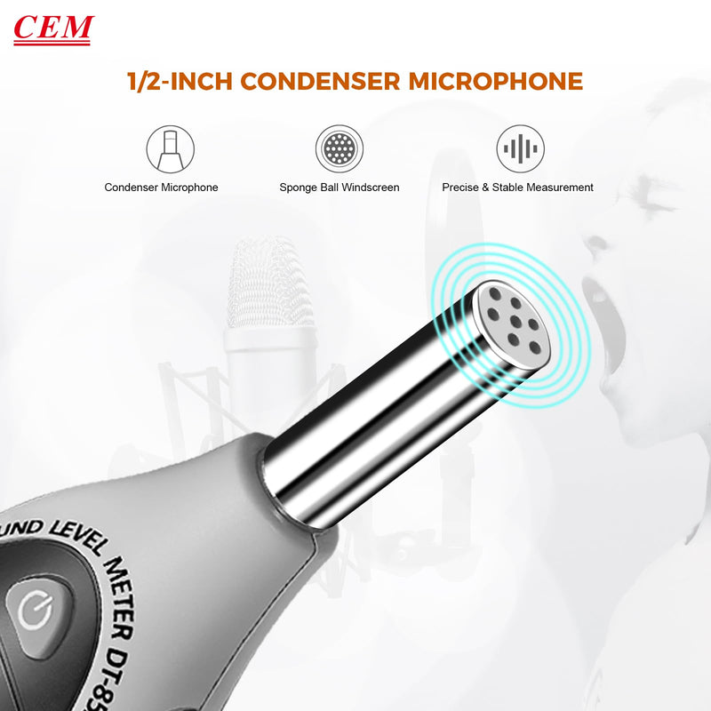 [Australia - AusPower] - Decibel Meter, CEM Digital Sound Level Meter 30 – 130 dB,31.5-8KHz,Audio Noise Measure Device Backlight MAX/MIN, Data Hold Auto Power Off Dual Ranges A Weighted for Home Factories DT-85A db Meter 