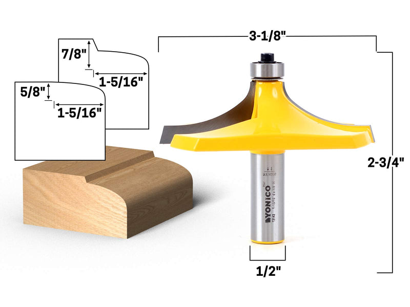 YONICO Table Edge Thumbnail and Handrail Router Bits 3-1/8-Inch Diameter Thumbnail 1/2-Inch Shank 13143 Thumbnail - 1-5/16" Depth - 1/2" Shank