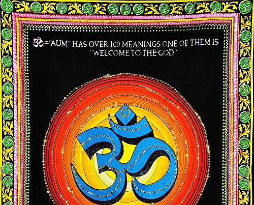 Traditional Cotton Tapestry Sri Krishna & Radha Rani Jugal Jori Cotton Fabric Tapestry, 40" x 30" Inches (Divine Sound Om) Divine Sound Om