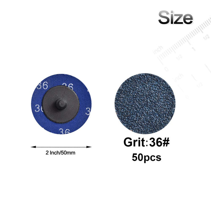 [Australia - AusPower] - Quick Change Grinding Disc, 50 Pcs 2 inch Sanding Discs, Zirconia Coated Roll Lock Disc for Surface Prep (36 Grit) 36 Grit 