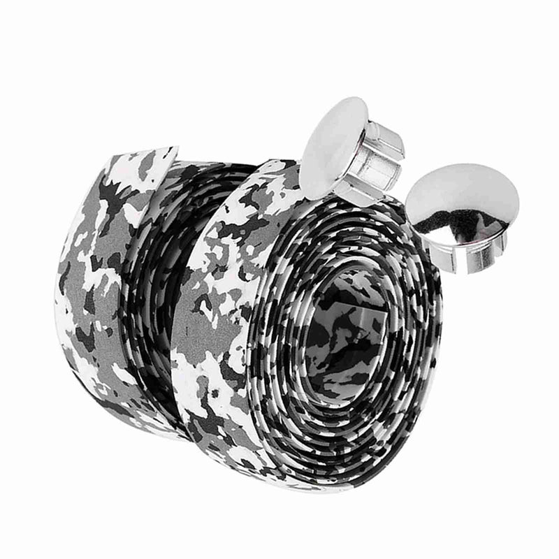 Tbest Handlebar Tape Reflective Grip Wrap Tape + 2 Bar Plugs for Mountain Road Bike (Pack of 2) Black+White