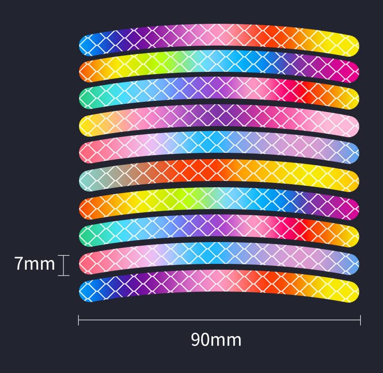 Reflective Rim Tapes, Rainbow Pattern, 9cm x 0.7cm, 20 Pieces, for Cars Motorcycles Bikes Sparkling White Diamonds