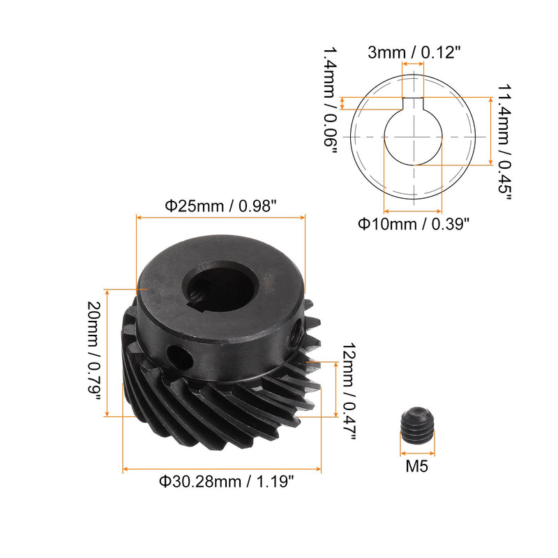 [Australia - AusPower] - uxcell 10mm Inner Aperture 20T Helical Bevel Gear 1 Mod Hardened 45# Steel Spur Diff Differential 3x1.4mm Keyway Motor Spiral Bevel Gear Parts Accessories, Left Direction 