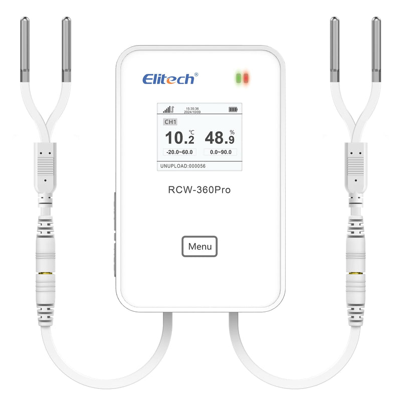 [Australia - AusPower] - Elitech Dual Temperature Probe for RCW-360Pro, -40°F to 176°F, 16.4ft Cable Auto-Detection Digital Sensor with Individual Calibration Certificate for Medical Pharma Validation, TD3X-TDE-R-5M Separated Probe(1pcs) Dual Temp Probe, 5M 1 
