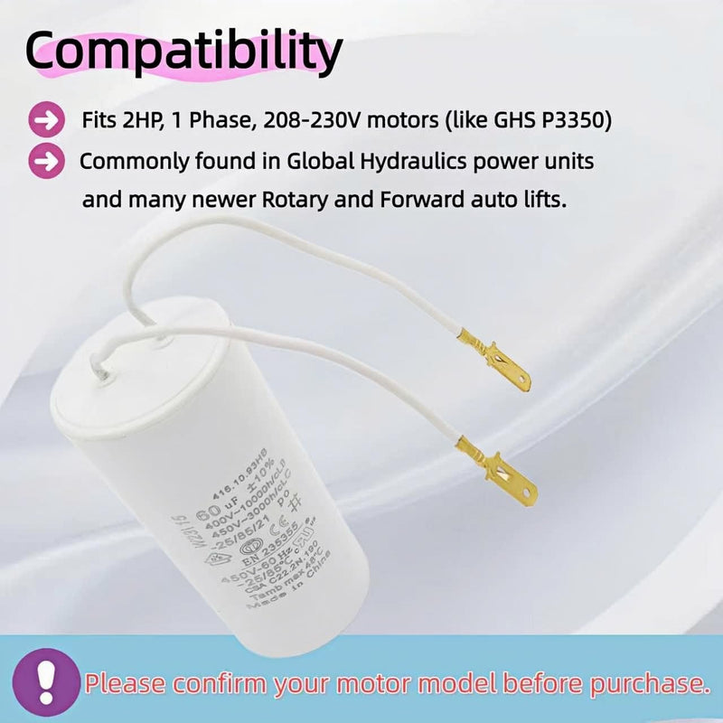 60μF 450VAC Motor Capacitor - FA7147-5 FA7175 Replacement Direct Fit for Rotary & Forward Auto Lift Power Units, Snap-in Mount