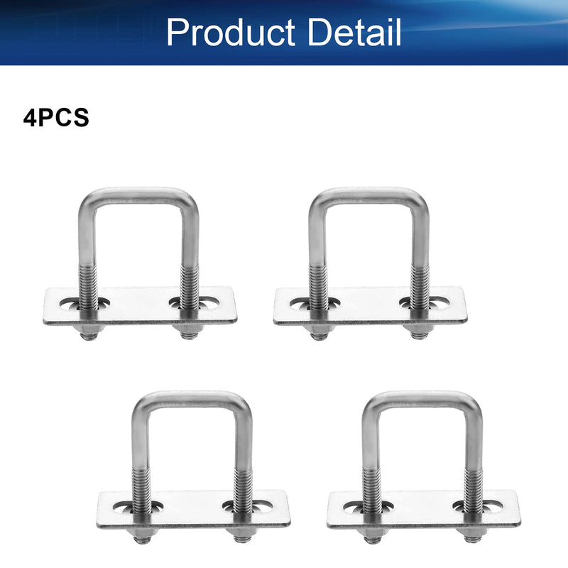 [Australia - AusPower] - Yinpecly 4Pack Square U-Bolts 1"(25mm) Inner Width 304 Stainless Steel U-Bolts M6 with Washers and Nuts for Automobiles Trailer, Ski Boat, or Sailboat Trailer, M6x25x50mm 25x50mm(W*L) 