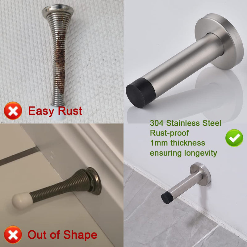 [Australia - AusPower] - JQK Door Stopper Black, 304 Stainless Steel Thicken 1mm Sound Dampening Door Stop Bumper Wall Protetor 2 Pack, Matte Black, DSB5-PB-P2 