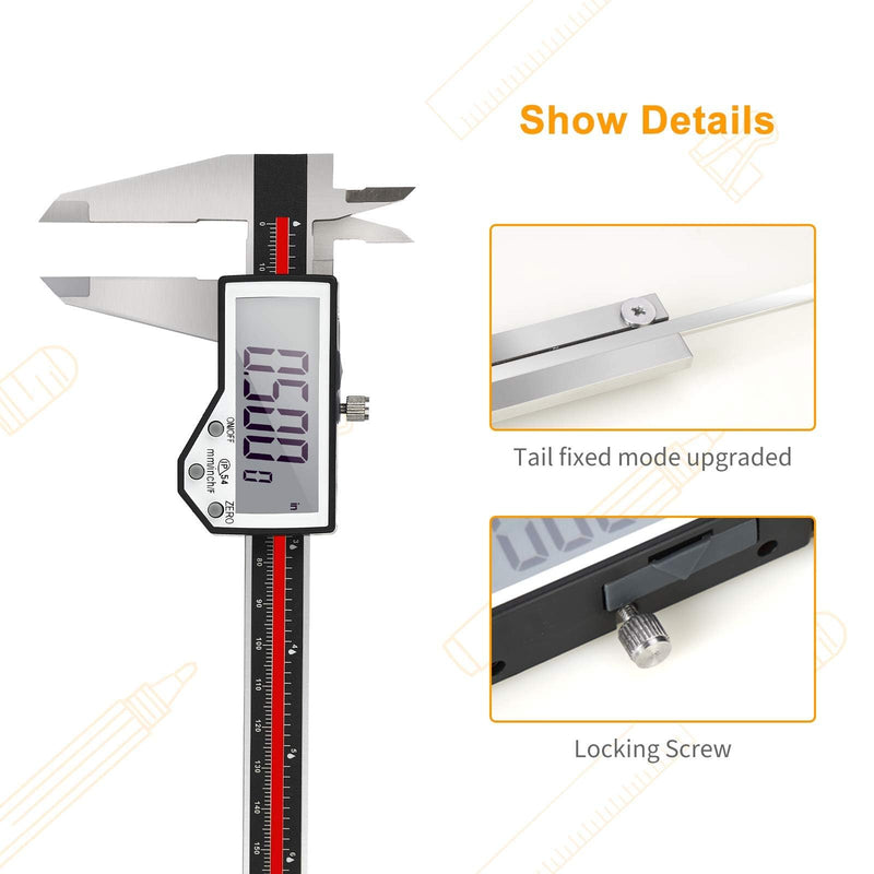 [Australia - AusPower] - Digital Caliper, 8" Caliper Measuring Tool Extreme Accuracy Waterproof Electronic Vernier Caliper Industrial Stainless Steel Digital, Durable Measuring Tool with Large LCD Screen 8" Red Stainless Steel 