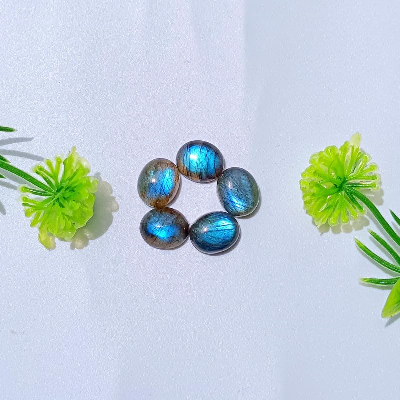 Natural Rainbow Moonstone Oval Shape Calibrated Cabochon 5 Pcs Lot 9x11mm