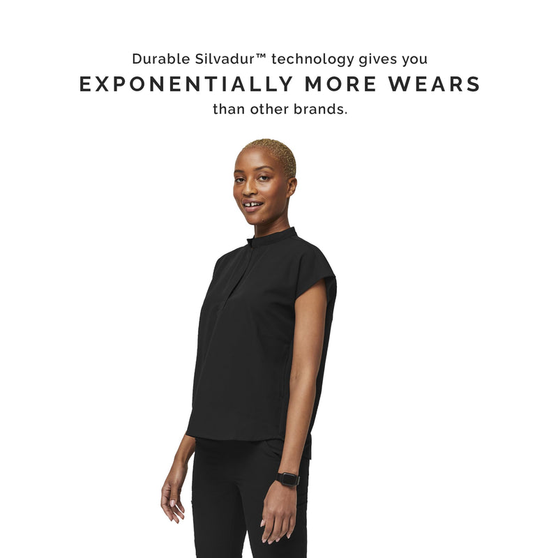 [Australia - AusPower] - FIGS Rafaela Oversized Scrub Tops for Women — Mandarin Collar, Shirttail Hem, 3 Pockets, 4-Way Stretch Women’s Scrub Top Medium Black 
