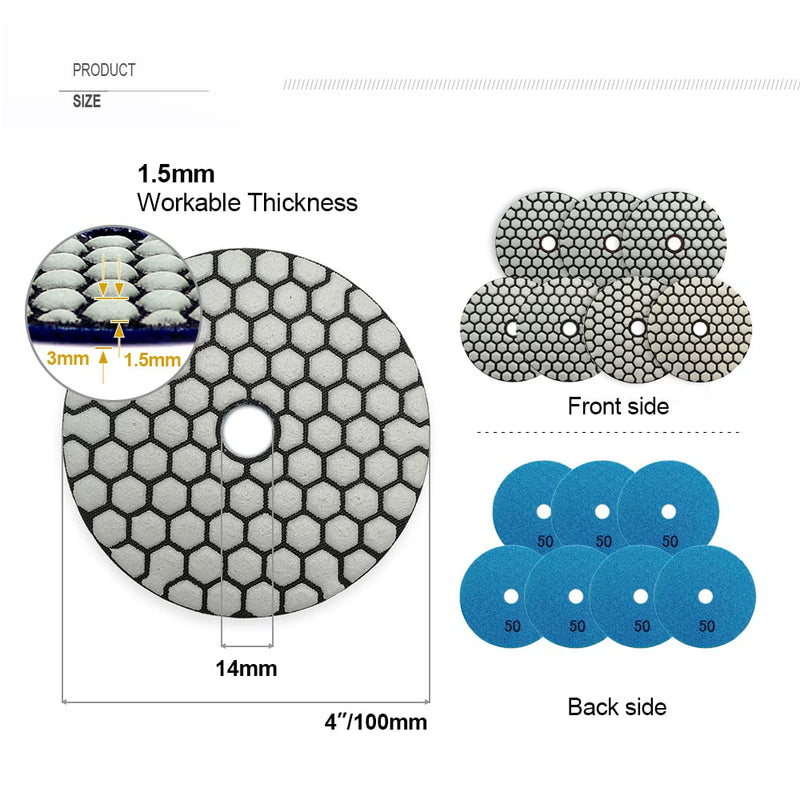 [Australia - AusPower] - SHDIATOOL Dry Diamond Polishing Pads Grain 50 100 mm Concrete Diamond Grinding Discs Marble Granite Stone Polishing Pack of 6 
