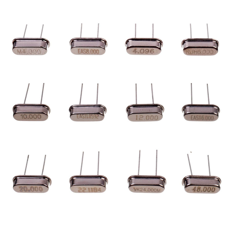 BOJACK 12 Values 60 Pieces Quartz Crystal Oscillator 4MHz, 4.096MHz, 6MHz, 8MHz, 10MHz, 11.0592MHz, 12MHz, 16MHz, 20MHz, 22.1184MHz, 24MHz, 48MHz Crystal Resonators Assortment Kit