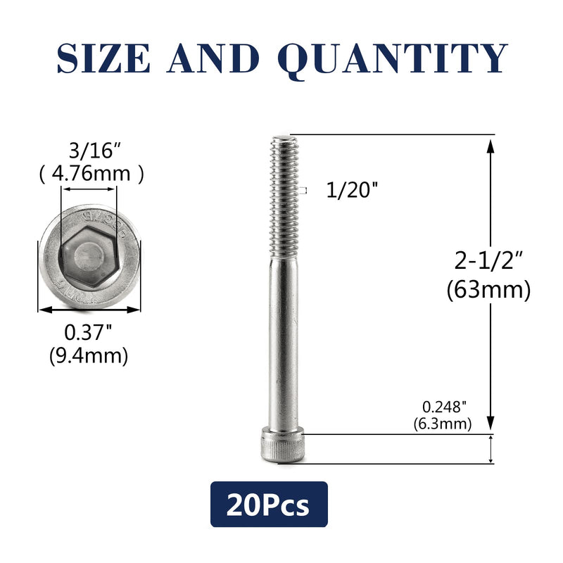 [Australia - AusPower] - 1/4-20 x 2-1/2" Socket Head Cap Screws Bolts, 20Pcs 304 Stainless Steel 18-8, Allen Socket Hex Drive, Partially Threaded, Bright Finish by SG TZH(with Hex Spanner) 20 1/4-20 x 2-1/2" 