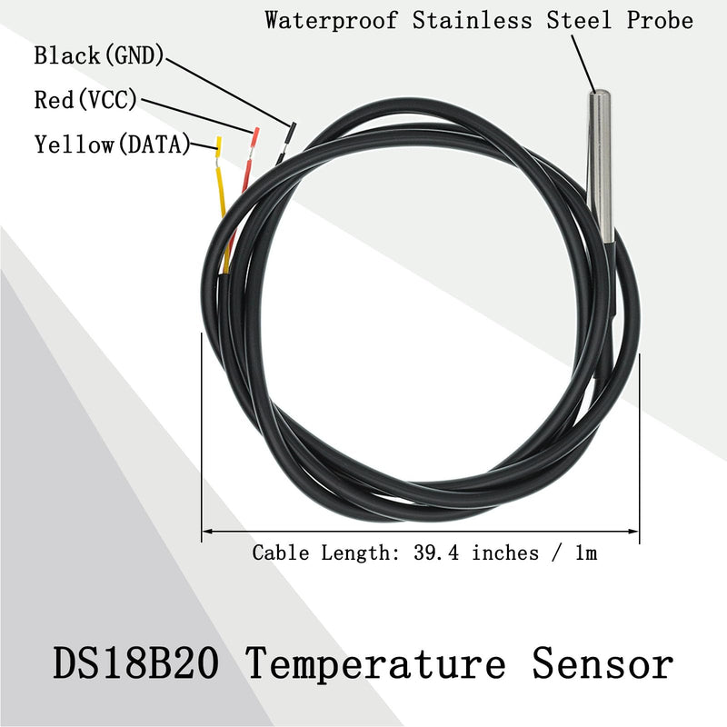 [Australia - AusPower] - 2 Pack Temperature Sensor Module Kit with 1m Cable Waterproof Stainless Steel Probe, Temperature Sensor Chip for Arduino and Raspberry Pi 