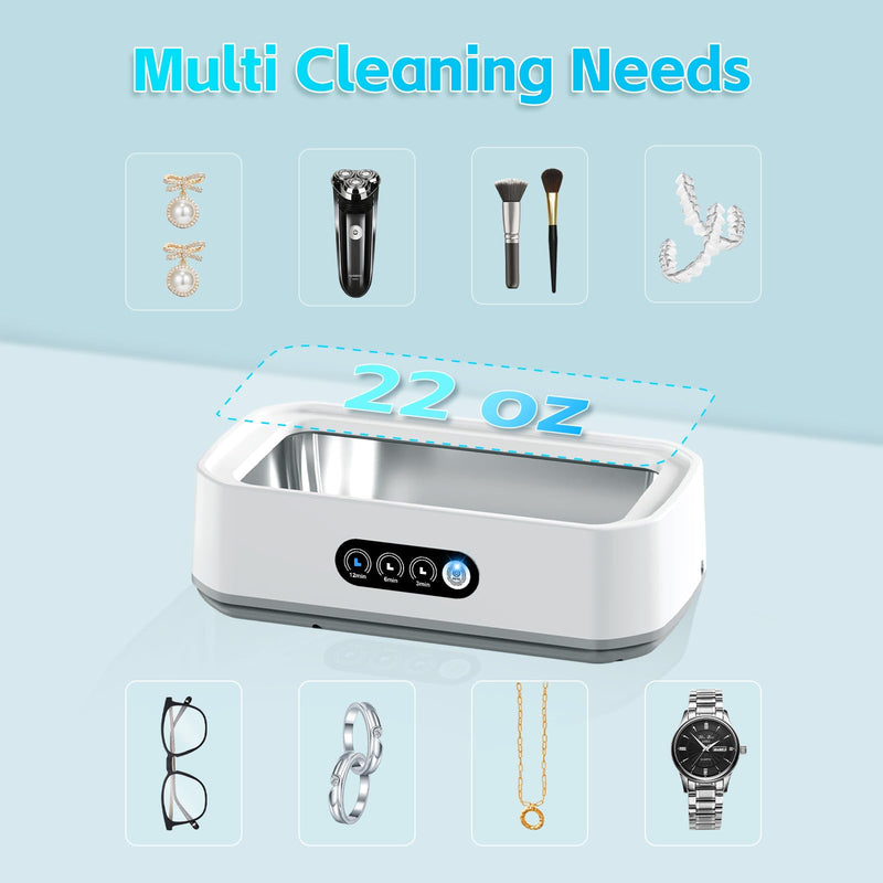 [Australia - AusPower] - Ultrasonic Jewelry Cleaner, 50kHz Professional Portable Jewelry Cleaner Ultrasonic Machine with 3 Timer Modes, 22 oz Ultrasonic Cleaner for Eyeglasses,Rings,Watch Straps,304 Stainless Steel Water Tank X81 