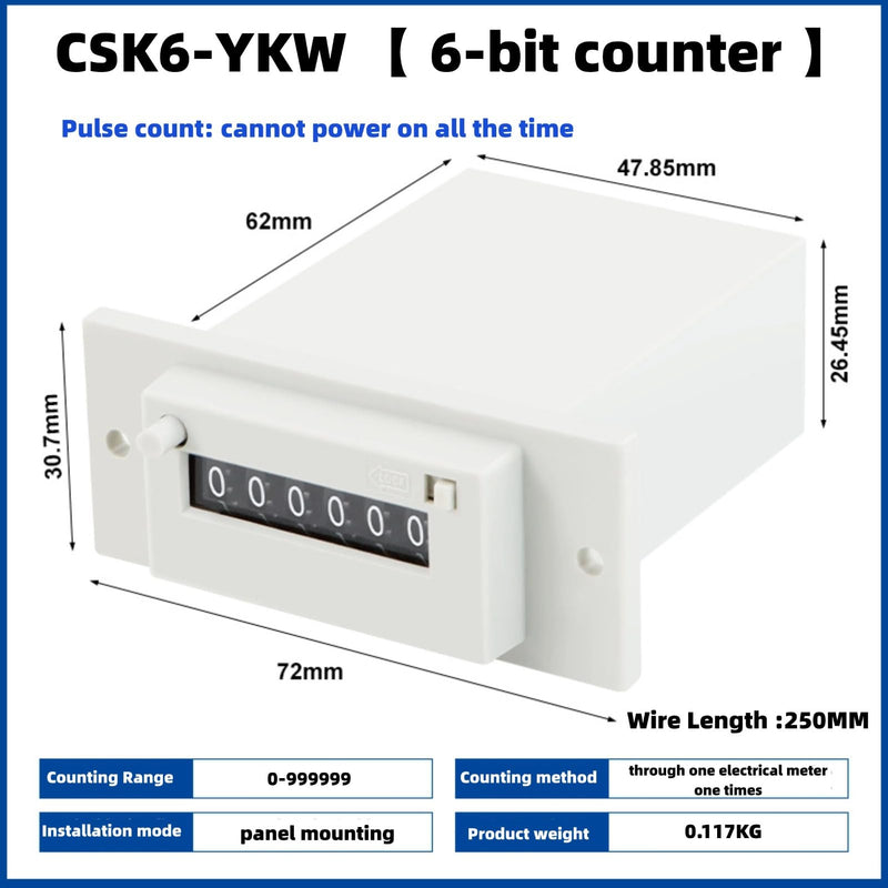 [Australia - AusPower] - DC24V Pulse Counter, CSK6-YKW 6 Digit Electromagnetic Pulse Counter (DC24V) 