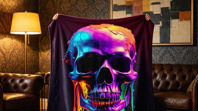 Skull Blanket Throw Skeleton Flannel Blanket Gothic Print Throw Gifts for Kids Girls Boys Adults Women Men Halloween Decor Queen Size Bed Couch (49"x59") Skull-3 49"x59"