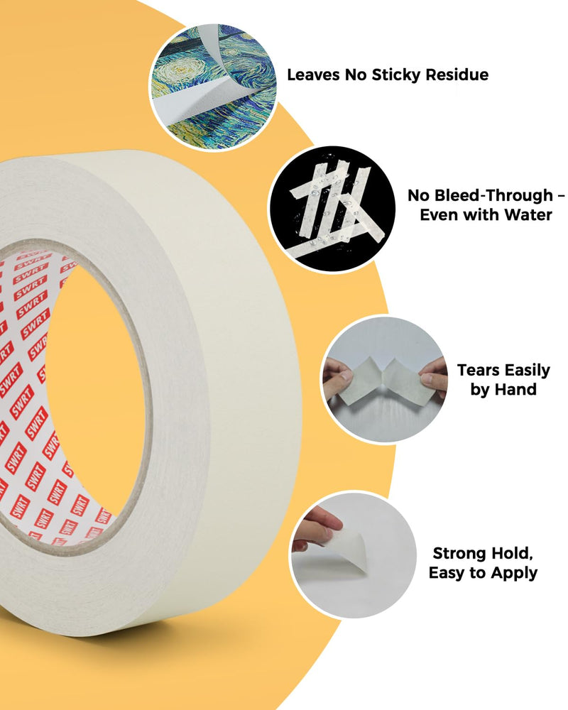 SWRT Masking Tape 1 Inch x 55 Yards – 4 Rolls (220 Yards Total), Strong Adhesive, Easy Tear, Clean Removal Painter’s Tape for Painting, Labeling, Crafts, Home & Office, White 1 Inch x 55 Yards x 4 Rolls