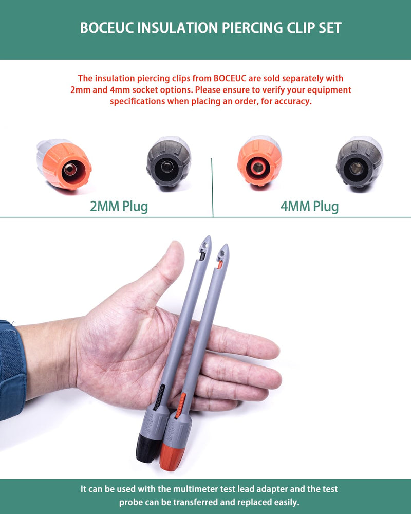 [Australia - AusPower] - Heavy Duty Wire Piercing Probe Insulation Piercing Clip Set Push on 4mm Push Banana Plug Multimeter Test Leads Multi Testers Needle Accessories 4mm Plug(Extended Edition) 