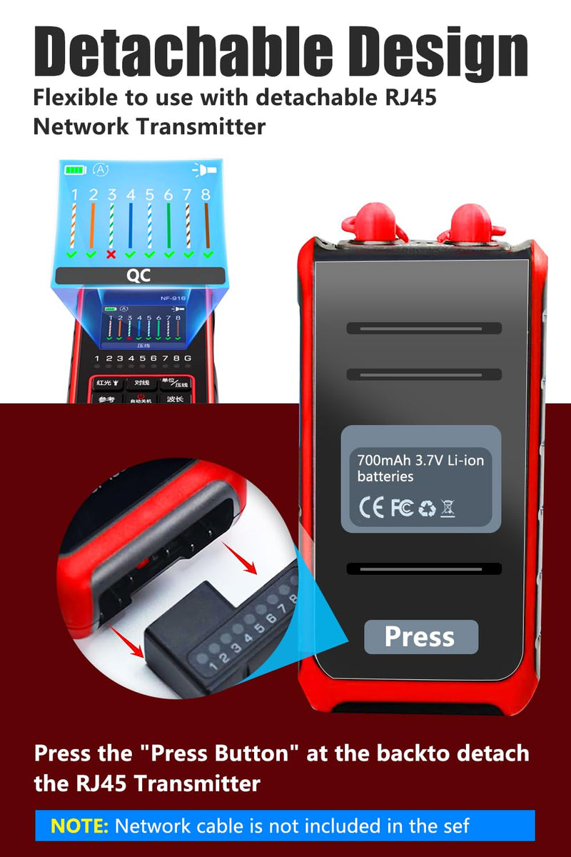 [Australia - AusPower] - NF-916 Network Cable Tester with Optical Power Meter 4 in1 FC/SC/ST Universal Interface Ethernet LAN RJ45/RJ11/CAT5/CAT6 Continuity Test Wire Tracer Fiber Tester 