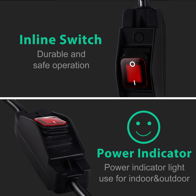 [Australia - AusPower] - Outdoor Waterproof On/Off Switch Extension Cord, Heavy Duty 125v/250v Black SJTW Cord (1.5 Ft, Black) 1.5 Ft 