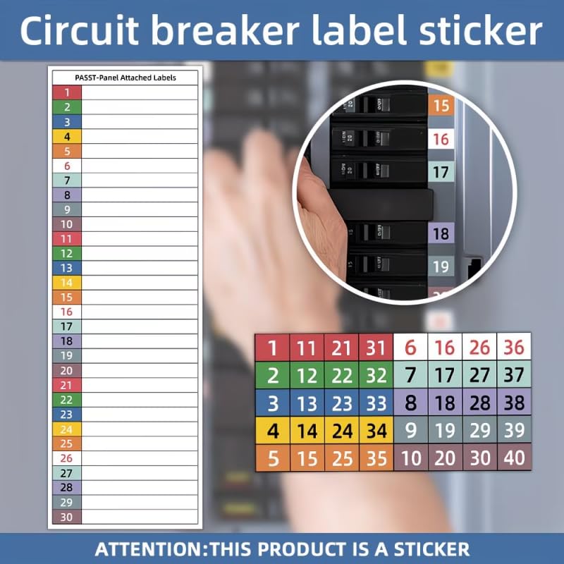 Electrical Panel Labels, Breaker Label Set with Marking Panels 1-10, N, T, R, S, Waterproof Circuit Breaker Stickers for Distribution Boxes